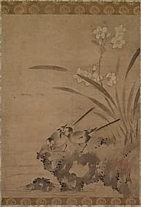 Wagtails and Narcissus by Eison (Japanese)