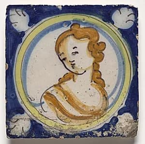 Wall Tile- Female Bust by Unknown Artist