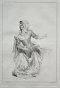 Woman Holding a Fan by Benoit II Audran (French, 1700–1772)