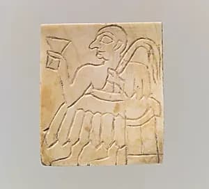 Inlay: seated male with cup and palm frond by Unknown Artist