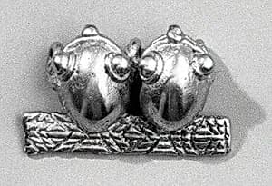 Gold Double Frog Ornament by Unknown Artist