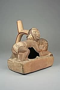 Stirrup Spout Bottle with Couple by Unknown Artist