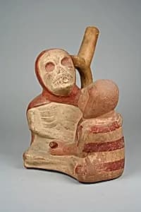 Stirrup Spout Bottle with Couple by Unknown Artist