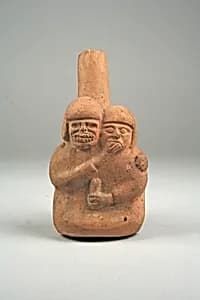 Stirrup Spout Bottle with Couple by Unknown Artist