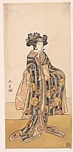 Yoshizawa Iroha as a Woman (Tomoe Gozen?) Standing on the Bank by Katsukawa Shunshō　勝川春章