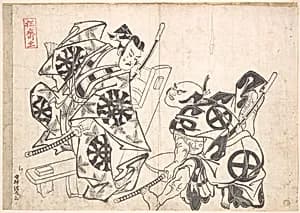 The First Nakamura Denkuro and the First Otani Hiroemon in a Scene from a Soga Play by Okumura Masanobu