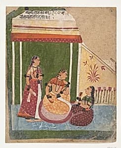 Ladies in a Pavilion: Page from a Dispersed Ragamala Series (Garland of Musical Modes) by Unknown Artist