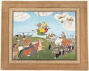 Vishnu as Varaha, the Boar Avatar, Slays Banasur, A Demon General: Page from an Unknown Manuscript by Unknown Artist