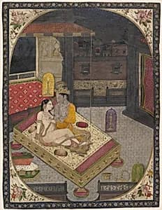 Radha and Krishna on a Bed at Night by Unknown Artist