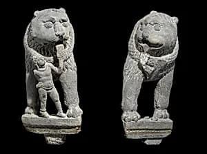 Pair of Lions with Attendant by Unknown Artist