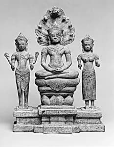 Naga-Protected Buddha Flanked by Avalokiteshvara and Prajnaparamita by Unknown Artist