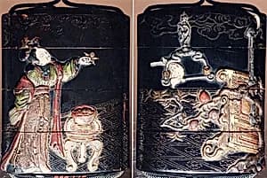 Case (Inrō) with Design of Chinese Woman at Court Feeding a Parrot by Unknown Artist