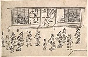 Street Scene in the Yoshiwara by Hishikawa Moronobu 菱川師宣