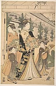 Two Oiran with Two Female Attendants in the Yoshiwara by Chōbunsai Eishi