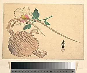 Straw Basket for Fish (?) and Mokuge Flower by Shibata Zeshin