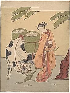A Woman Sweeping up Her Love Letters by Suzuki Harunobu