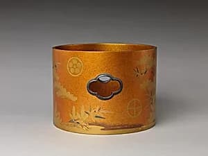 Shield (?) with Design of Pine, Bamboo, and Cherry Blossom by Unknown Artist