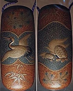 Case (Inrō) with Design of Long-Haired Turtles (obverse); Stork with Pine Sprigs (reverse) by Unknown Artist
