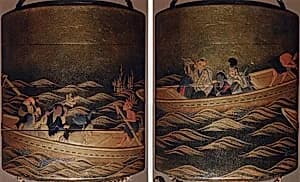Case (Inrō) with Design of People Riding in Ferryboats by Unknown Artist