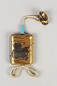 Case (Inrō) with Design of Dog (Shishi) with Brocade Ball by Unknown Artist