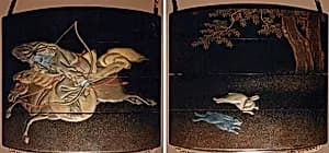 Case (Inrō) with Design of Mounted Hunter Shooting at Hares by Unknown Artist