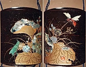 Case (Inrō) with Design of Flowering Plants with Dragonfly and Insects by Unknown Artist