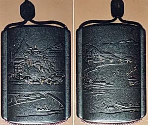 Case (Inrō) with Design of Mountain Landscape and Geese Flying by Unknown Artist
