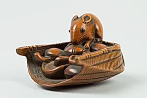 Netsuke of Mouse in a Basket of Mushrooms by Unknown Artist
