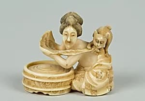 Netsuke of Woman Bathing by Unknown Artist