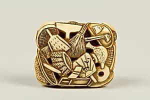 Netsuke with Carving of Household Utensils by Ryūsa