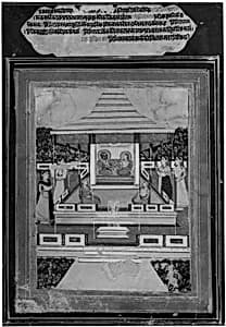 Krishna and Radha in Garden Pavilion with Female Attendants by Unknown Artist
