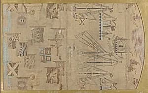 Textile fragment with pattern of ships and flags by Unknown Artist