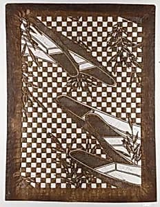 Stencil with Pattern of Boats and Reeds on a Checked Background by Unknown Artist