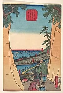 A Distant View of Yokohama Honmura, the Licensed District, Noge Bridge, and Yoshida Bridge, from the Entrance to Yokohama near the Mountain Pass at at Noge Village by Utagawa (Gountei) Sadahide