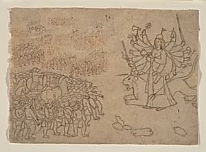 Durga Confronts the Army of the Demon Chikshura: Scene from the Devi Mahatmya by Unknown Artist