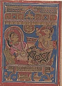 Harinaigamesin Brings the Embryo to Queen Trisala: Folio from a Kalpasutra Manuscript by Unknown Artist