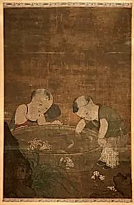 明 佚名 絹本設色 童子戯魚圖 軸|Children Playing by Unidentified