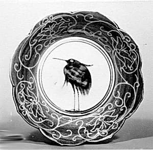 染付白鷺文鉢|Deep Dish with Egret (from a set of ten) by Unknown Artist