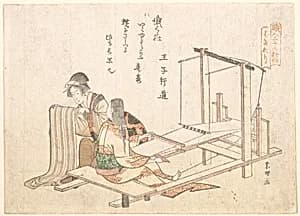 Hata-ori|職人三十六歌仙|The Weaving Factory by Katsushika Hokusai