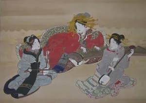 Three Beauties Playing Musical Instruments