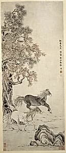 清 (倣) 錢灃 雙駿圖 軸|Two Horses by Unidentified|Qian Feng