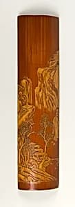 清乾隆 留青竹刻山水圖臂擱|Wrist rest by Unknown Artist