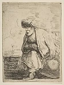 An Old Turk Seated on a Stone by Stefano della Bella