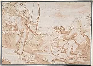 Apollo Slaying the Python by Anonymous, Italian, Roman-Bolognese, 17th century|Andrea Pozzo|Anonymous, 17th century|Hendrick Goltzius
