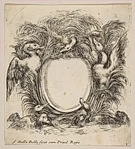 Cartouche Framed by Ducks and Weeds by Stefano della Bella|La Veuve F. Langlois