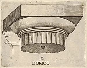 Doric capital with measurements by Monogrammist G.A. & the Caltrop