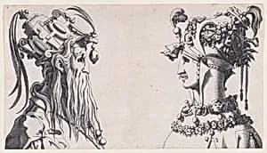 Fantastical Masked Masculine Heads by René Boyvin|Rosso Fiorentino