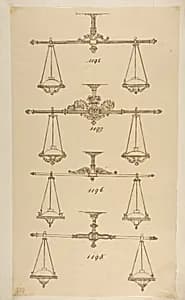 Four Designs for Hanging Light Fixtures by Anonymous, French, 19th century