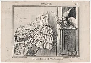 Le nouvel étendard des blanchisseuses, from Actualités, published in Le Charivari, August 26, 1857 by Aaron Martinet|Honoré Daumier|Destouches