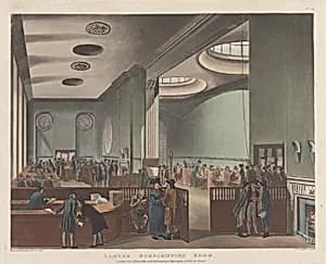 Lloyd's Subscription Room by Thomas Rowlandson|Rudolph Ackermann, London|Joseph Constantine Stadler|Auguste Charles Pugin